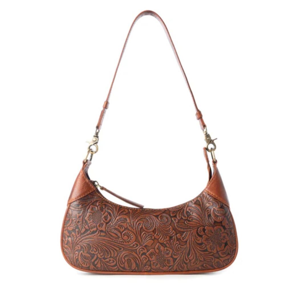 NWT Boutique Western Heritage Vine Embossed Brown Leather Mini Bag